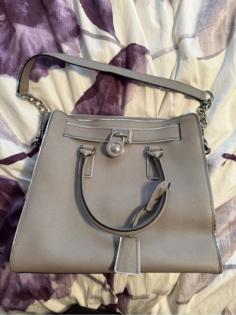 Women's Grey Structured Tote with Shoulder Strap